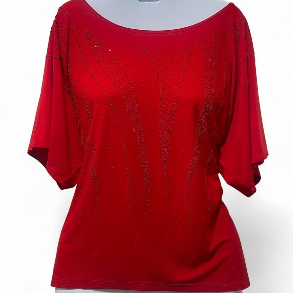 Y2K 2000s Red Rhinestone Beaded Blouse